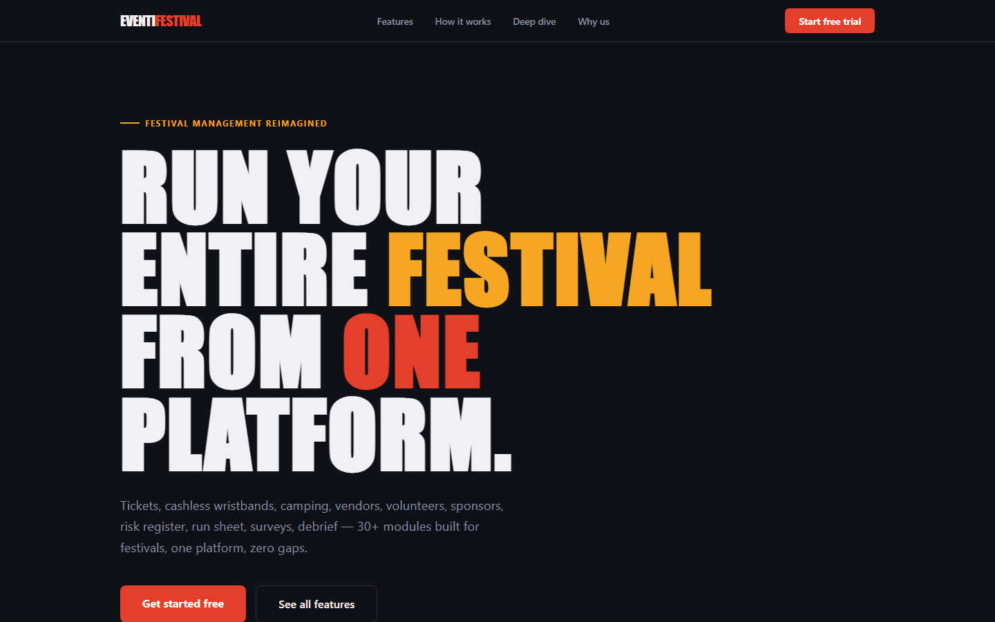 EventiFestival event management platform homepage