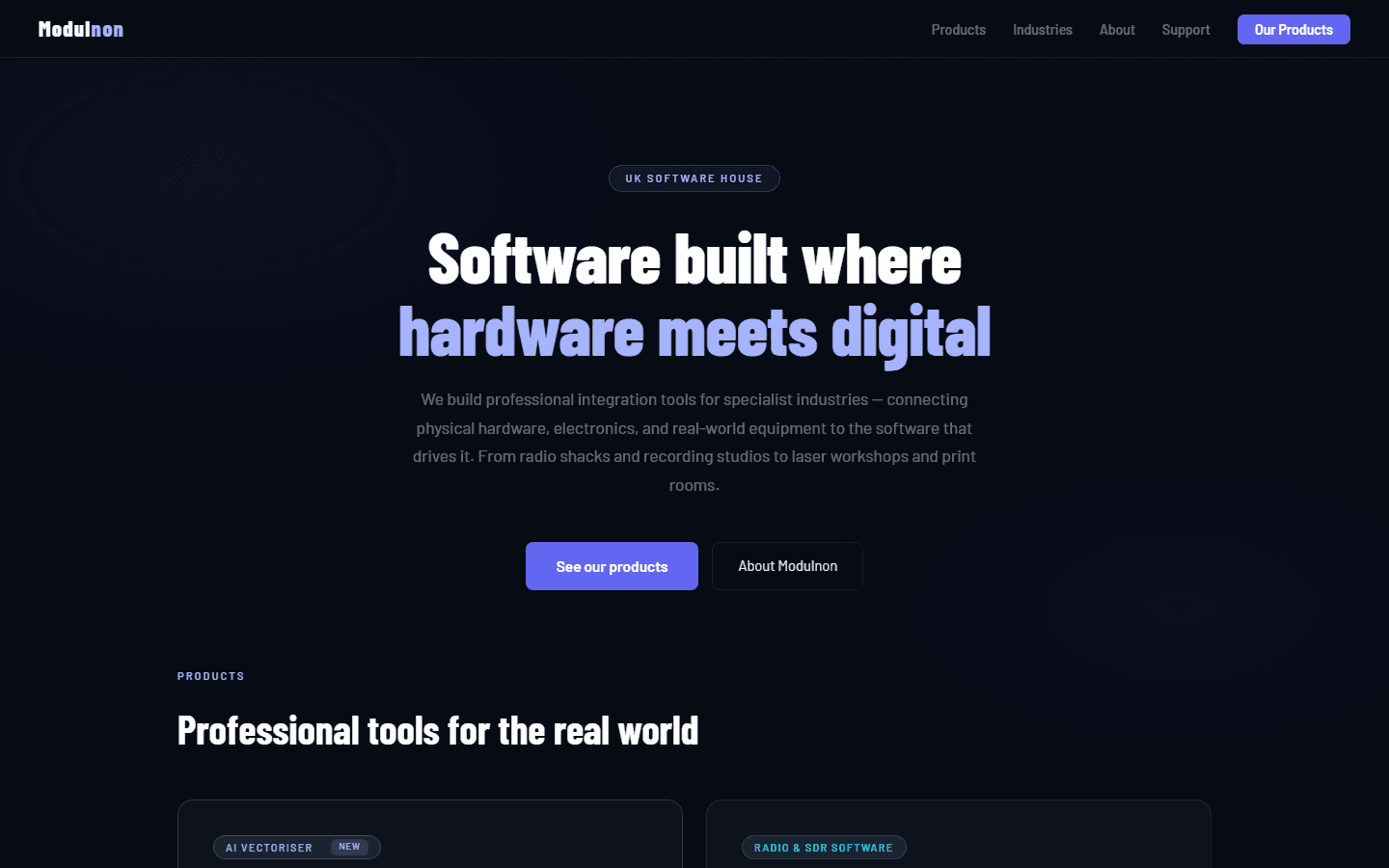 Modulnon brand website homepage