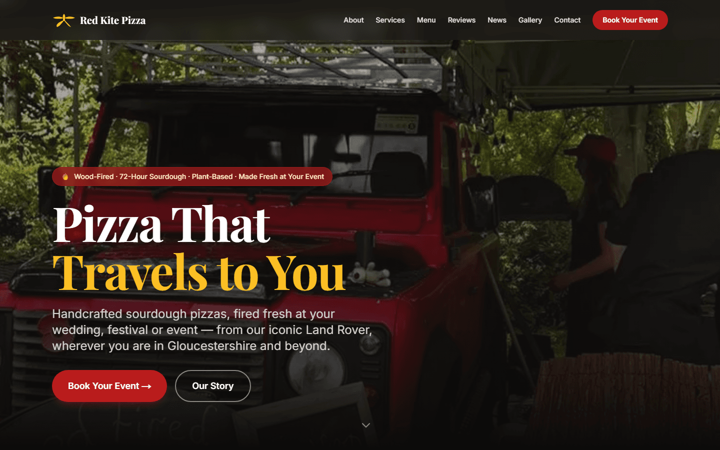 Red Kite Pizza restaurant website homepage